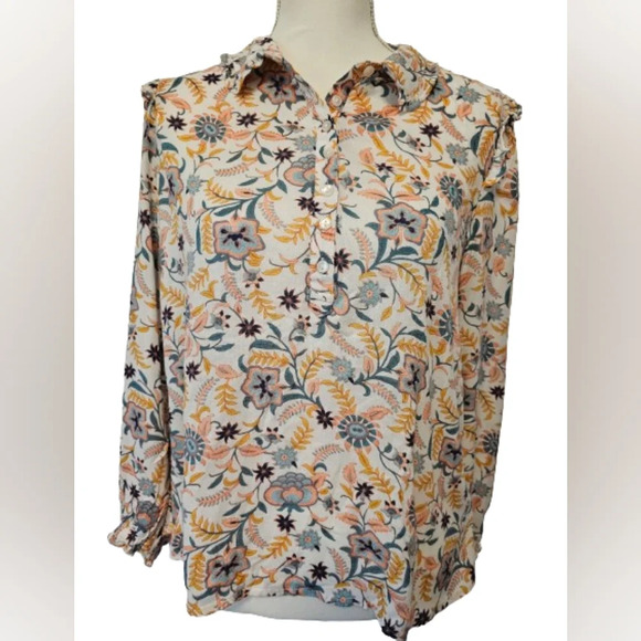 Lucky Brand Floral Paisley Long Sleeve Blouse Women's Size S/P NWT - Picture 1 of 11